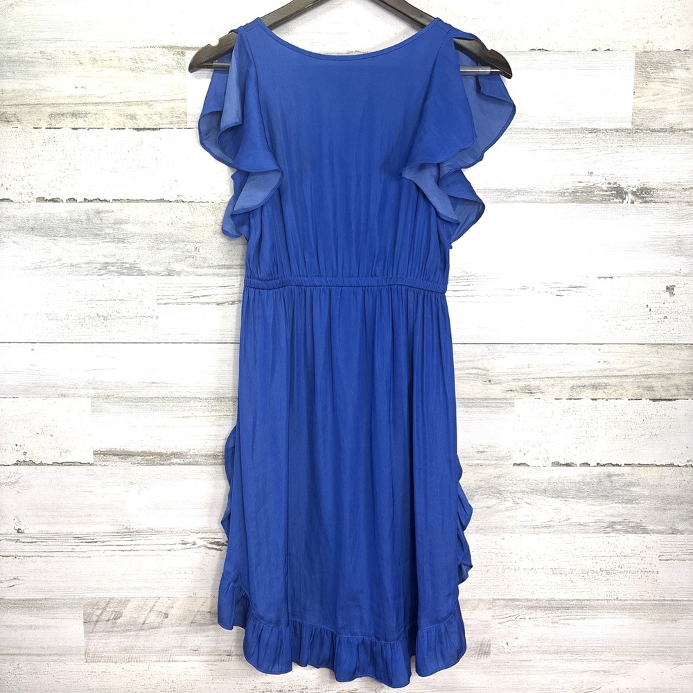 Ann Taylor LOFT Blue Flutter Slv Ruffle Bottom Lightweight Silk Blend Dress XSP